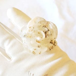 Lucite Carved Floral Ring